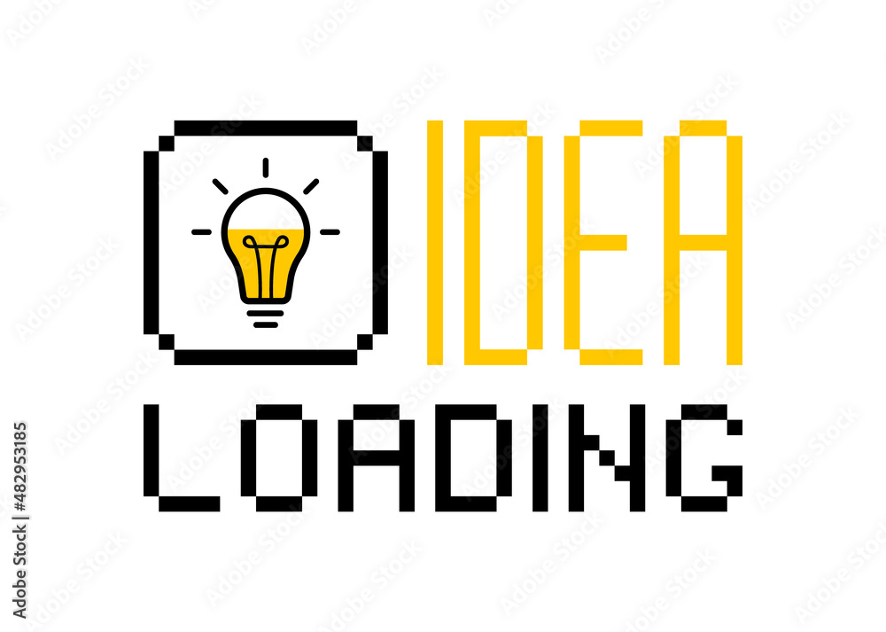 Poster idea loading concept with light bulb and loading bar. big idea, innovation and creativity. pixel sty