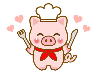笑顔のブタのコックさんのイラスト素材 © kiko