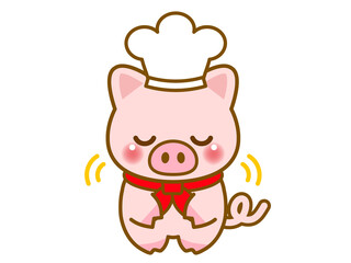 お辞儀するブタのコックさんのイラスト素材