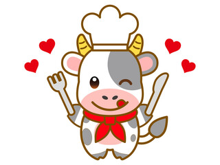 かわいいウシのコックさんのイラスト素材