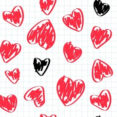 Valentines Day hearts seamless pattern drawing by highlighter. Vector holiday illustration