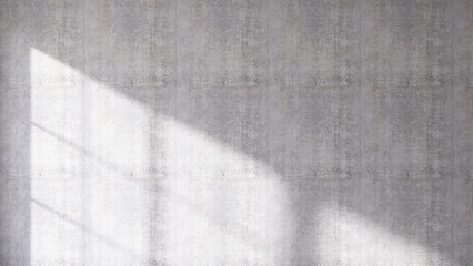 3D rendering of window frame shadow overlay on unfinished concrete wall inside the room. Product backdrop, mockup, Sunlight, Shadow, Morning, blurred background, Urban, Apartment, Cement, Construction