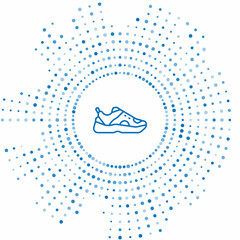 Blue line Fitness sneakers shoes for training, running icon isolated on white background. Sport shoes. Abstract circle random dots. Vector