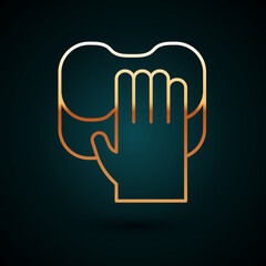 Obraz premium Gold line Cleaning service icon isolated on dark blue background. Latex hand protection sign. Housework cleaning equipment symbol. Vector