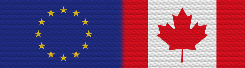 Canada and European Union Europe Fabric Texture Flag – 3D Illustration