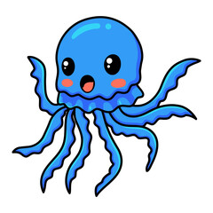 Cute blue little jellyfish cartoon