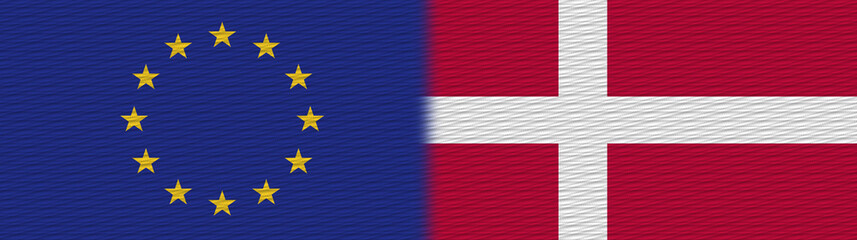 Denmark and European Union Europe Fabric Texture Flag – 3D Illustration