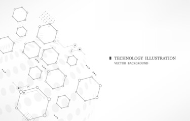 Geometric hexagon shape technology abstract white background
