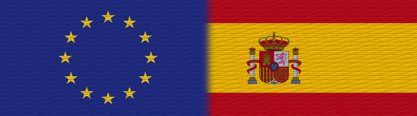 Spain and European Union Europe Fabric Texture Flag – 3D Illustration