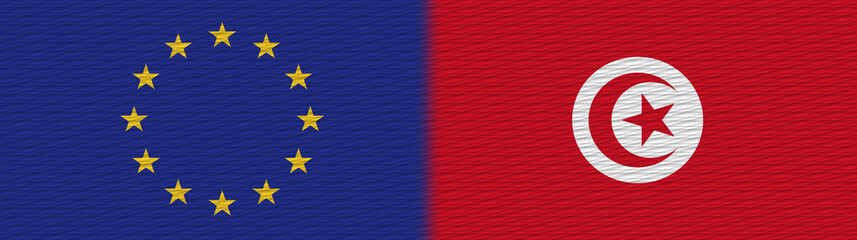 Obraz premium Tunisia and European Union Europe Fabric Texture Flag – 3D Illustration