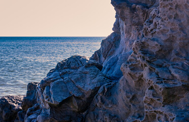 Close-up of a rock formation by the ocean