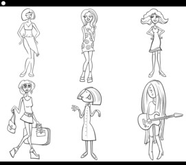 cartoon woman comic characters humorous set