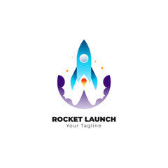 colorful rocket ship launch logo design