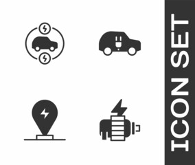 Set Electric motor, car, Charging parking electric and icon. Vector