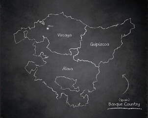 Basque Country map, administrative division, separates regions and names, design card blackboard chalkboard vector
