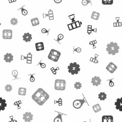 Set Battery charge, Charging parking electric car, Gear and lightning and Low battery on seamless pattern. Vector