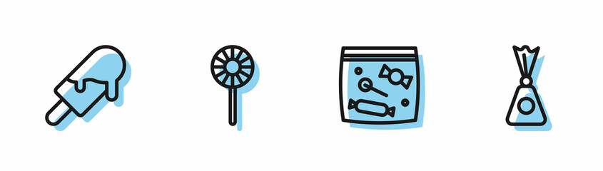 Set line Candy packaging for sweets, Ice cream, Lollipop and icon. Vector