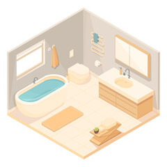 isometric bathroom with furniture, vector illustration