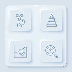 Set line Arrow, Pyramid chart infographics, Financial growth increase and Unknown search. White square button. Vector
