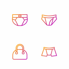 Set line Men underpants, Handbag, and . Gradient color icons. Vector