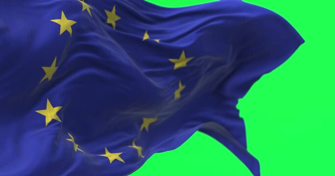 The flag of The European Union flapping on a green background