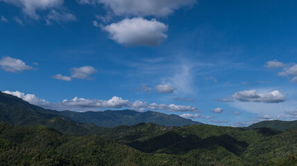 Landscape green mountains and beautiful sky clouds under the blue sky