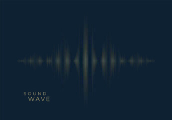 Gold sound wave on dark background. Golden lines equalizer. Musical waveform.
