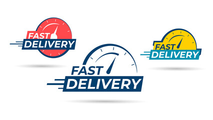Fast delivery icon or sign with chronometer. Shipping services emblems set. Vector illustration