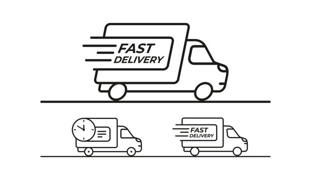 Fast Delivery Shipping Truck Set Icons. Transport Cargo Service Vector Illustration.