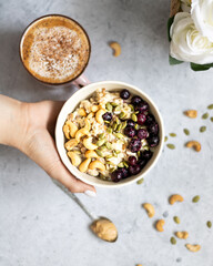 delicious oatmeal porridge with berries for breakfast