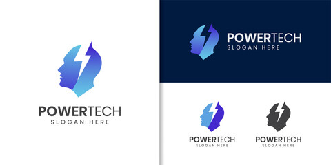 Fototapeta na wymiar power electrical head logo design. fast brainstorm creativity people for technology logo elements