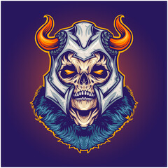 Scary viking skull head horn Vector illustrations for your work Logo, mascot merchandise t-shirt, stickers and Label designs, poster, greeting cards advertising business company or brands.