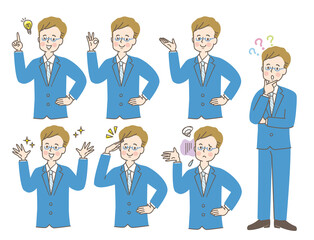 スーツ姿の若い男性の表情セット