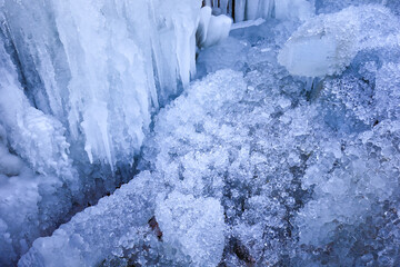 Ice waterfall, natural landscape in winter