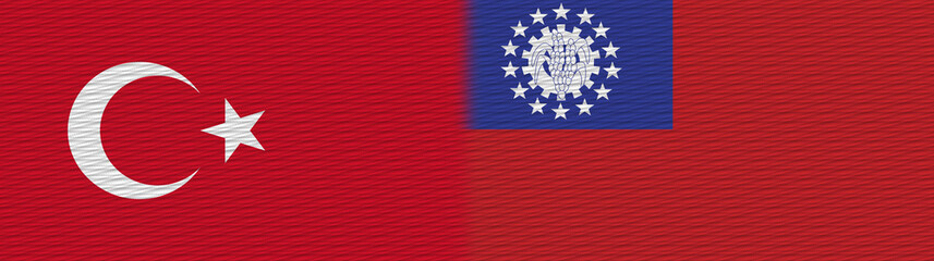 Myanmar Burma and Turkey Turkish Fabric Texture Flag &ndash; 3D Illustration