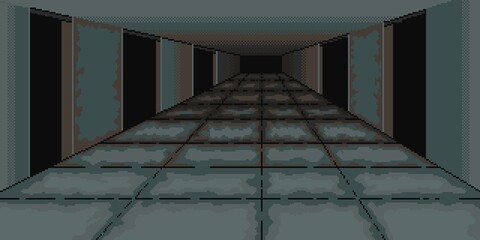 Pixelart of dirty basement, dungeon. Game background tiles set using pixel art. 