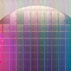 surface of Silicon Wafers and Microcircuits reflecting different colors