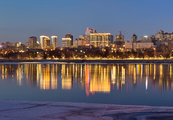 Night lights on the embankment of Novosibirsk