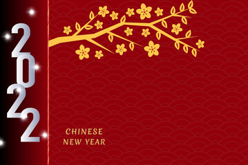 CNY banner template with cute tigers playing around red gift boxes. 2022 Chinese zodiac sign tiger. Translation: Happy Chinese new year