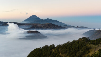 The Bromo/Tengger Caldera and volcanoes at dawn, Java, Indonesia