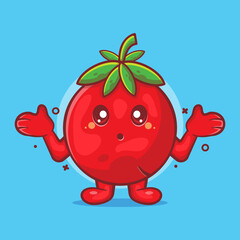 cute tomato fruit character mascot with confused gesture isolated cartoon in flat style design. great resource for icon,symbol, logo, sticker,banner.