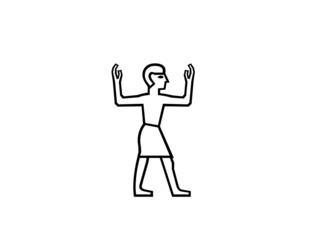 Person or man shape with arms in upward direction isolated on white background. Exercise or karate concept.