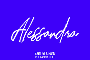 Alessandra Baby Girl Name Handwritten Lettering Modern Typography on Blue Background