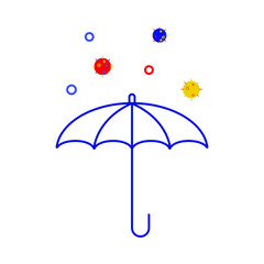 an illustration of the umbrella with viruses above, depicting the business defense toward the uncertainty due to coronavirus pandemic. a flat illustration for minimalist design.