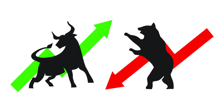 set of bull and bear illustrations. a market sentiment symbolizing the growth and crash. an illustration collection for market updates.