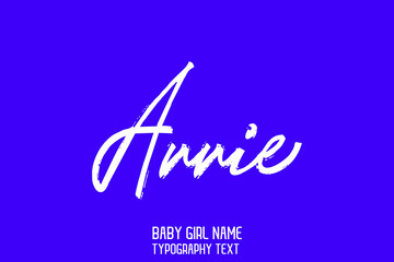 Annie Baby Girl Name Handwritten Lettering Modern Typography on Blue Background