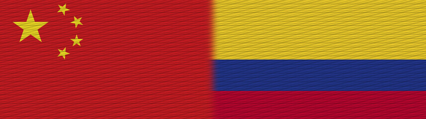 Colombia and China Chinese Fabric Texture Flag – 3D Illustration