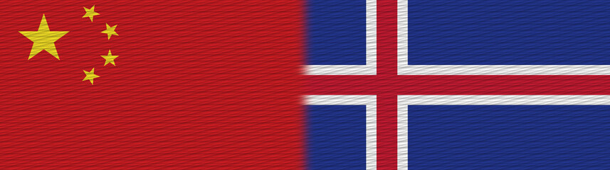 Fototapeta premium Iceland and China Chinese Fabric Texture Flag – 3D Illustration