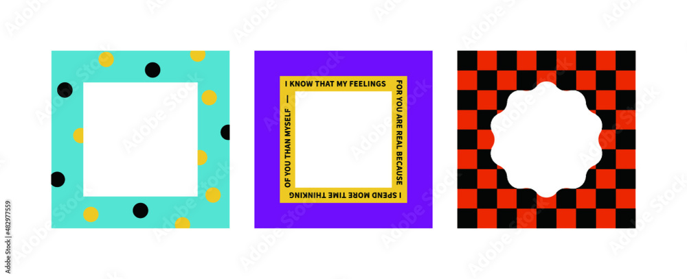 Wall mural square photo frame design set. a colorful, trendy graphic frame.