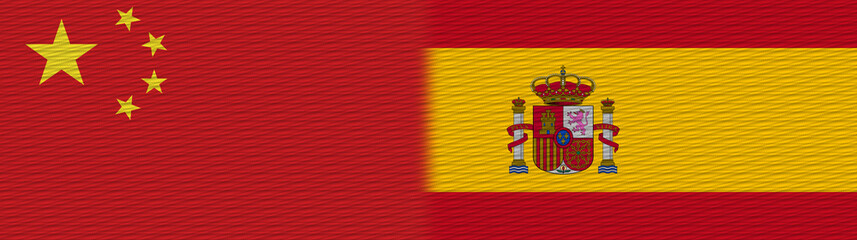 Spain and China Chinese Fabric Texture Flag – 3D Illustration